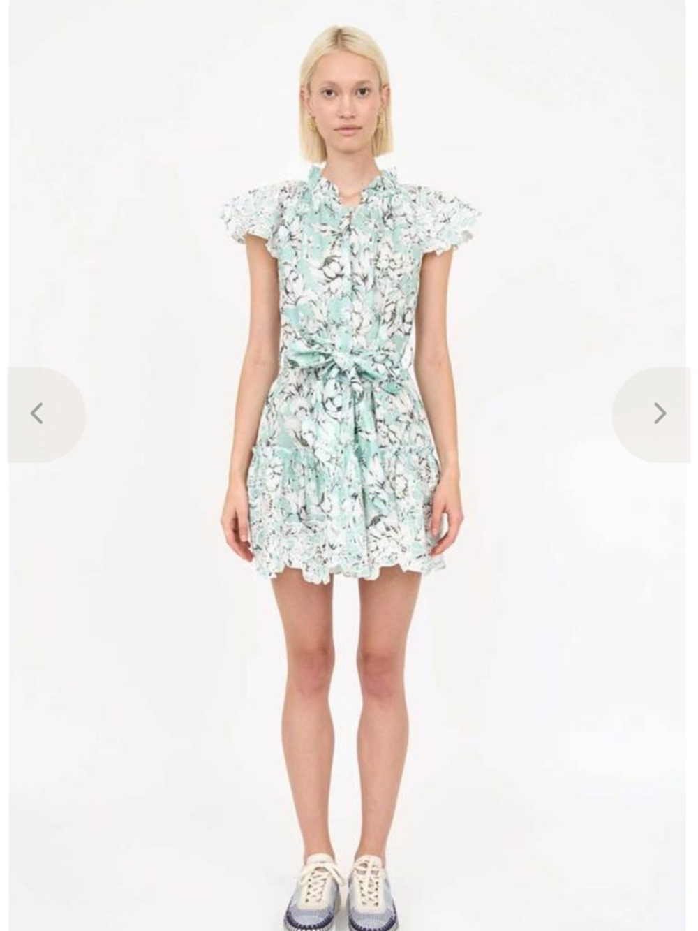 Christy Mint and White Floral Tie-Waist Ruffle Mini Dress